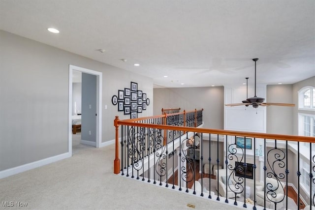 4679 Paxton Rd, Copley, OH 44321 - hall featuring carpet flooring, recessed lighting, and an upstairs landing