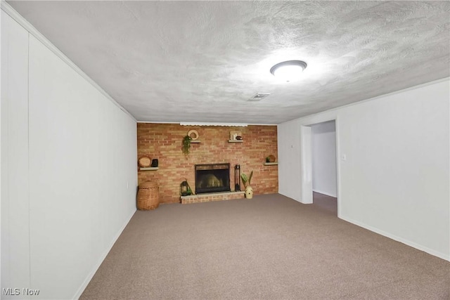 321 Justo Ln, Seven Hills, OH 44131 - unfurnished living room with a fireplace, carpet floors, a textured ceiling, and baseboards