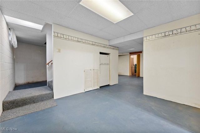 6791 Cedar Ridge Trl, Clinton, OH 44216 - finished basement with a drop ceiling, stairs, and concrete block wall