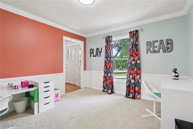 4610 Briarcliff Trl, Copley, OH 44321 - office featuring crown molding, wainscoting, carpet, and a textured ceiling