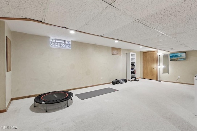 4610 Briarcliff Trl, Copley, OH 44321 - workout area with a drop ceiling, baseboards, carpet, and recessed lighting