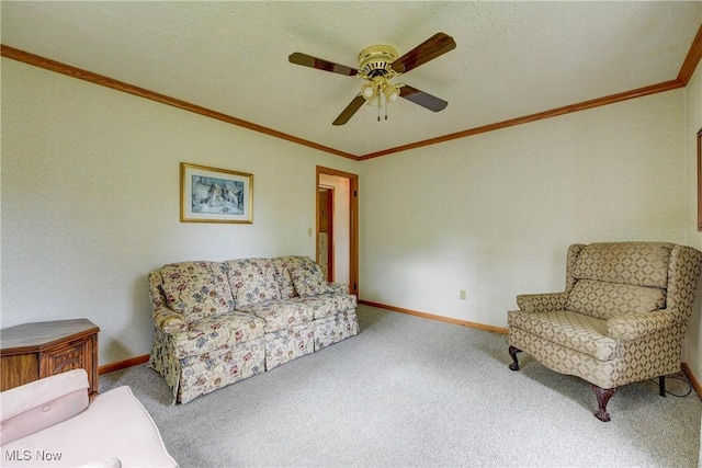 10031 Akins Rd, North Royalton, OH 44133 - carpeted living room with a ceiling fan and crown molding
