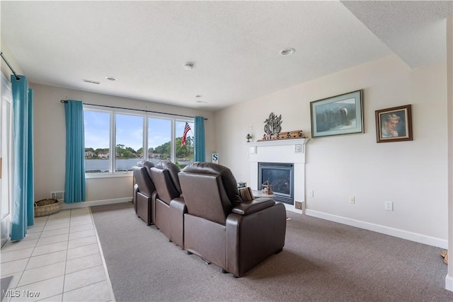 5325 S Island Dr NW, Canton, OH 44718 - living area with a glass covered fireplace, baseboards, light carpet, recessed lighting, and a textured ceiling