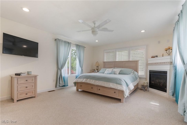 5325 S Island Dr NW, Canton, OH 44718 - bedroom featuring light colored carpet, recessed lighting, baseboards, and a ceiling fan