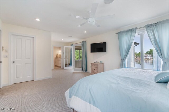 5325 S Island Dr NW, Canton, OH 44718 - carpeted bedroom with baseboards, recessed lighting, access to outside, and ceiling fan
