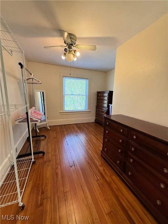 249 S 15th St, Sebring, OH 44672 - bedroom featuring baseboards, hardwood / wood-style floors, and a ceiling fan