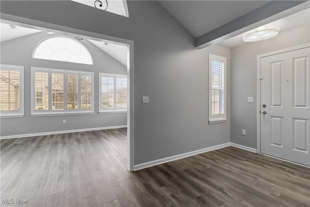 4004 Coventry Ln, Huron, OH 44839 - entryway featuring vaulted ceiling, dark wood-type flooring, healthy amount of natural light, and baseboards