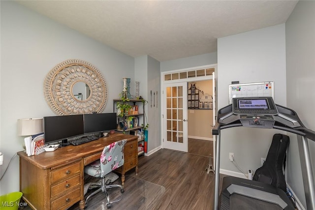 12136 White Tail Run, Columbia Station, OH 44028 - home office with french doors, dark wood-style flooring, and baseboards