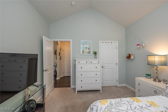 12136 White Tail Run, Columbia Station, OH 44028 - bedroom with high vaulted ceiling, carpet, and baseboards