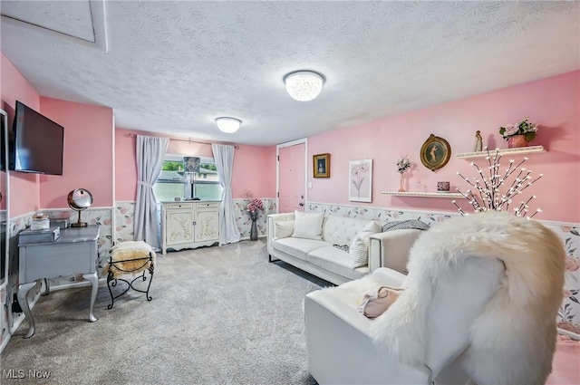 245 N Rd, Niles, OH 44446 - carpeted living room featuring a textured ceiling
