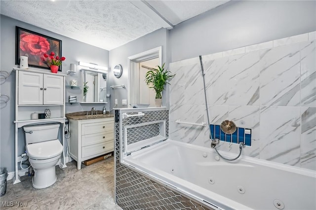 245 N Rd, Niles, OH 44446 - full bathroom featuring a jetted tub, toilet, vanity, and a textured ceiling