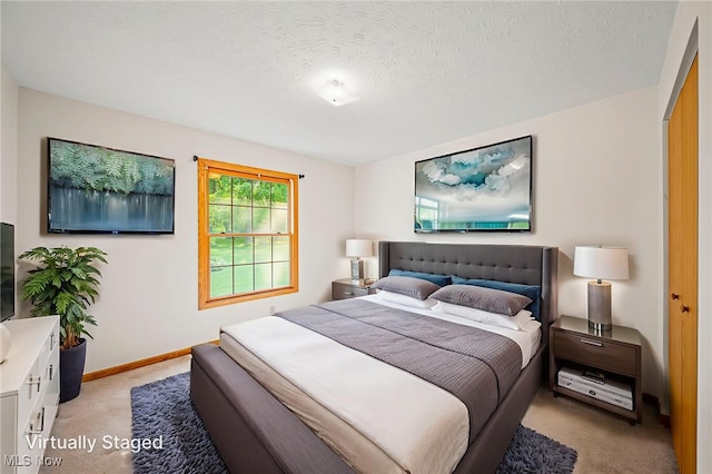7410 Fieldstone Ave, Conneaut, OH 44030 - bedroom with light colored carpet, a textured ceiling, and baseboards