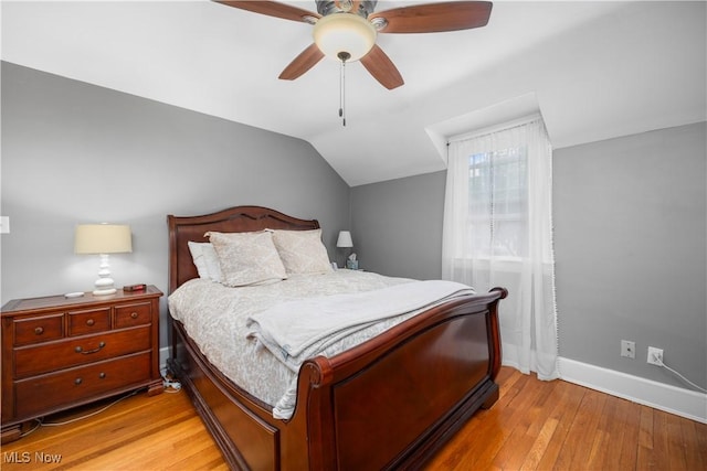 3280 Glencairn Rd, Shaker Heights, OH 44122 - bedroom with light wood-style flooring, baseboards, lofted ceiling, and ceiling fan