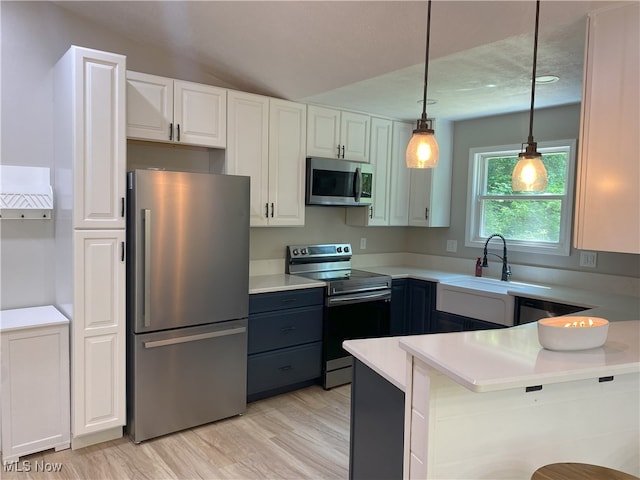 4244 Hensel Dr SW, Carrollton, OH 44615 - kitchen featuring appliances with stainless steel finishes, a sink, light wood-type flooring, pendant lighting, and light countertops