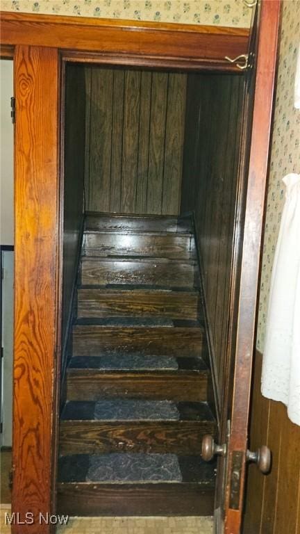 10612 Linnet Ave, Cleveland, OH 44111 - stairs with wallpapered walls