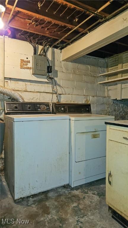 10612 Linnet Ave, Cleveland, OH 44111 - unfinished below grade area featuring washer and dryer and electric panel