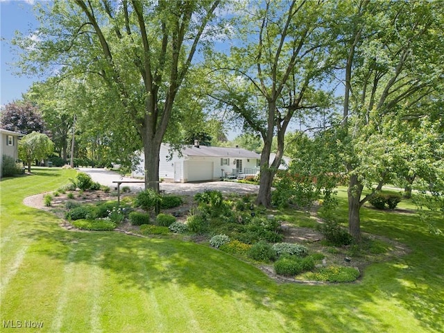 5725 Grove St, Louisville, OH 44641 - view of grassy yard featuring an attached garage and driveway