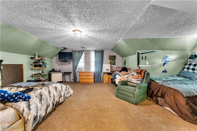 459 Lloyd Rd, Euclid, OH 44132 - bedroom featuring light carpet, vaulted ceiling, and a textured ceiling