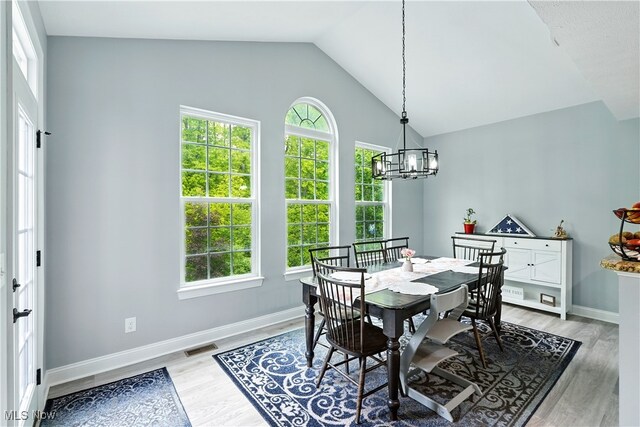 3425 Eryn Pl, Hudson, OH 44236 - dining room with healthy amount of natural light, a chandelier, lofted ceiling, and light wood-style floors