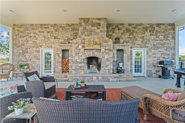 9627 State Route 152, Richmond, OH 43944 - view of patio / terrace with a grill and an outdoor living space with a fireplace