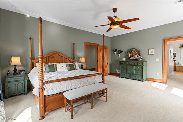 9627 State Route 152, Richmond, OH 43944 - bedroom with light carpet, baseboards, and a ceiling fan
