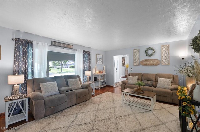 425 Woodlake Dr, Medina, OH 44256 - living room featuring a textured ceiling and wood finished floors