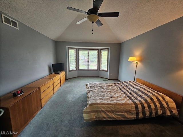 6671 Queens Way N, Royalton, OH 44133 - bedroom with vaulted ceiling, light colored carpet, a textured ceiling, a ceiling fan, and baseboards