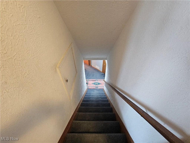 6671 Queens Way N, Royalton, OH 44133 - stairs featuring a textured ceiling and carpet flooring
