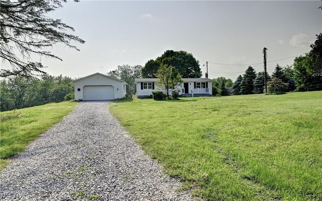4932 New Cumberland Rd NE, Mineral City, OH 44656 - ranch-style home featuring an outdoor structure, a front yard, and a detached garage