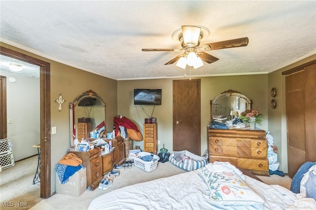9708 Harrison Rd, Wakeman, OH 44889 - bedroom with carpet, a textured ceiling, and ceiling fan