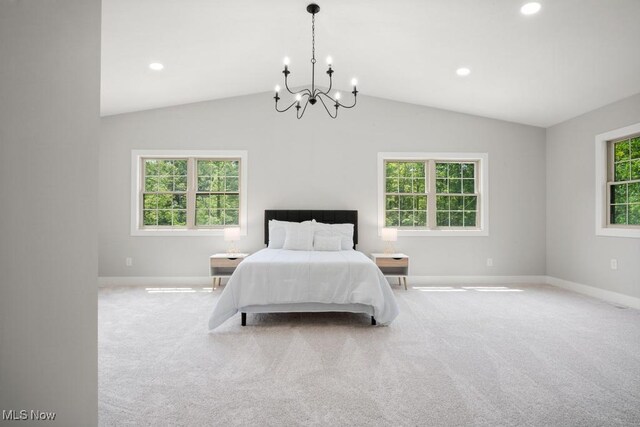 6730 Stone Rd, Medina, OH 44256 - bedroom featuring a chandelier, baseboards, carpet, recessed lighting, and vaulted ceiling