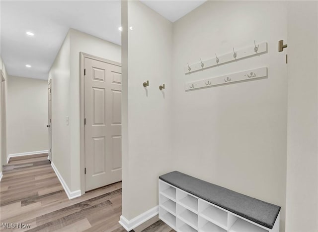 5679 Wilson Mills Rd, Highland Heights, OH 44143 - mudroom featuring light wood-style flooring, baseboards, and recessed lighting
