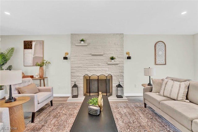 5679 Wilson Mills Rd, Highland Heights, OH 44143 - living area featuring wood finished floors, recessed lighting, a fireplace, and baseboards