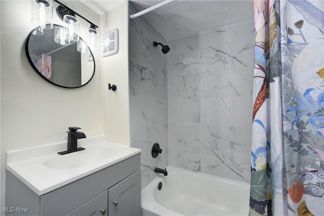 20969 Stanford, Fairview Park, OH 44126 - full bath with shower / bathtub combination with curtain, vanity, and a textured ceiling