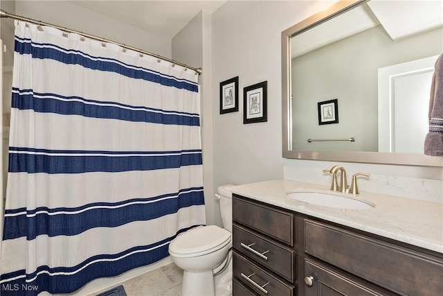 660 Shinnecock Ln, Aurora, OH 44202 - full bathroom with toilet, vanity, a shower with curtain, and tile patterned flooring