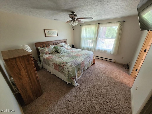 5115 Sangria Dr, West Salem, OH 44287 - carpeted bedroom with baseboard heating, a textured ceiling, and ceiling fan