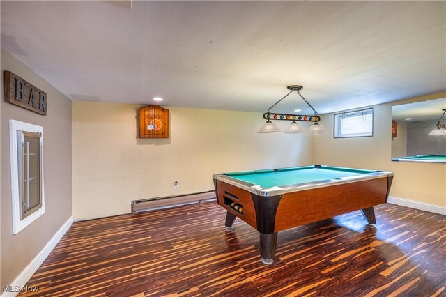 5046 Devon Dr, North Olmsted, OH 44070 - playroom with a baseboard heating unit, wood finished floors, billiards table, and baseboards