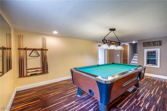 5046 Devon Dr, North Olmsted, OH 44070 - recreation room featuring baseboards, dark wood-style flooring, and billiards