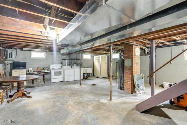 3985 Etter Rd, Mogadore, OH 44260 - below grade area with washer and clothes dryer, water heater, and a sink