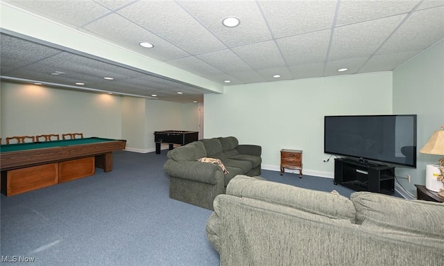 304 Fox Way, Chagrin Falls, OH 44022 - carpeted living room featuring billiards table, recessed lighting, baseboards, and a paneled ceiling