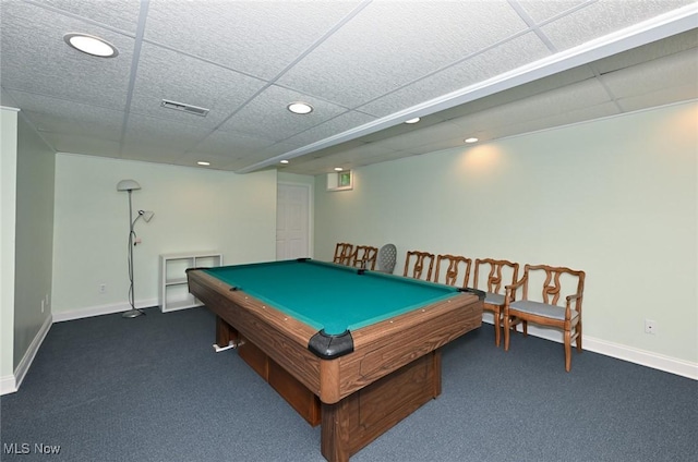 304 Fox Way, Chagrin Falls, OH 44022 - playroom with recessed lighting, carpet floors, a drop ceiling, baseboards, and pool table
