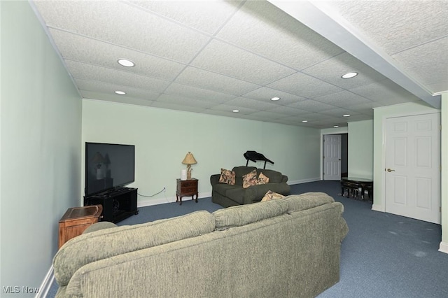 304 Fox Way, Chagrin Falls, OH 44022 - living room featuring recessed lighting, dark carpet, and baseboards