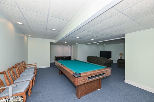304 Fox Way, Chagrin Falls, OH 44022 - playroom featuring carpet floors, billiards table, baseboards, recessed lighting, and a paneled ceiling