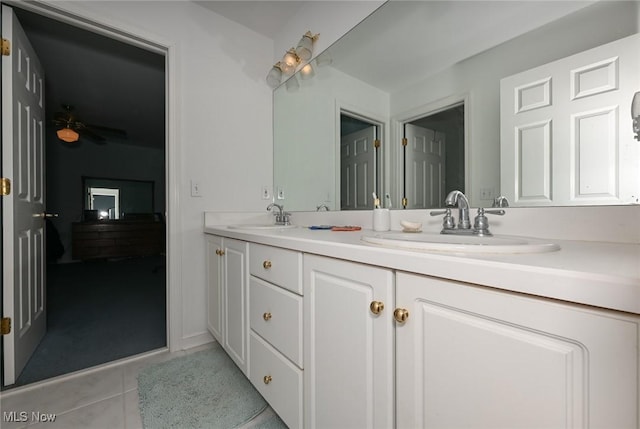304 Fox Way, Chagrin Falls, OH 44022 - full bathroom with double vanity, tile patterned flooring, and a ceiling fan