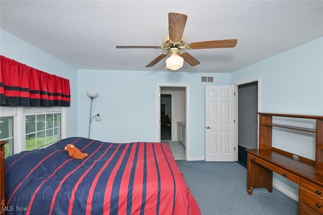 304 Fox Way, Chagrin Falls, OH 44022 - carpeted bedroom with ceiling fan, connected bathroom, and baseboards