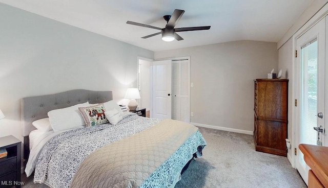 932 Bell Rd, Chagrin Falls, OH 44022 - carpeted bedroom with a closet, lofted ceiling, baseboards, and ceiling fan