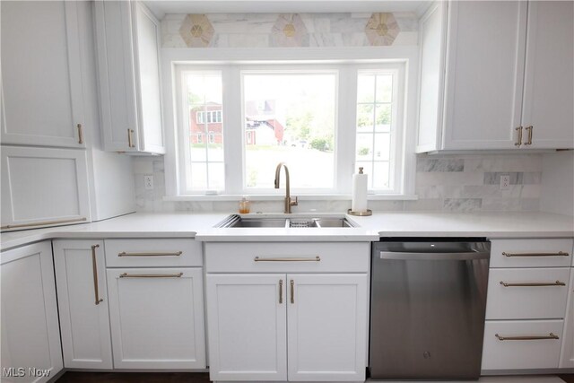 327 Country Club Blvd, Weirton, WV 26062 - kitchen featuring dishwasher, a sink, white cabinets, and light countertops