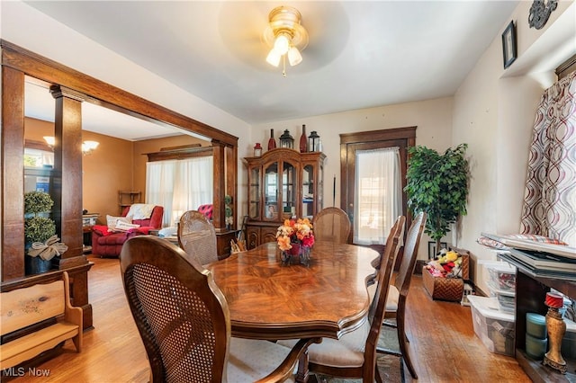 86 24th St NW, Barberton, OH 44203 - dining area featuring light wood-style floors and ceiling fan