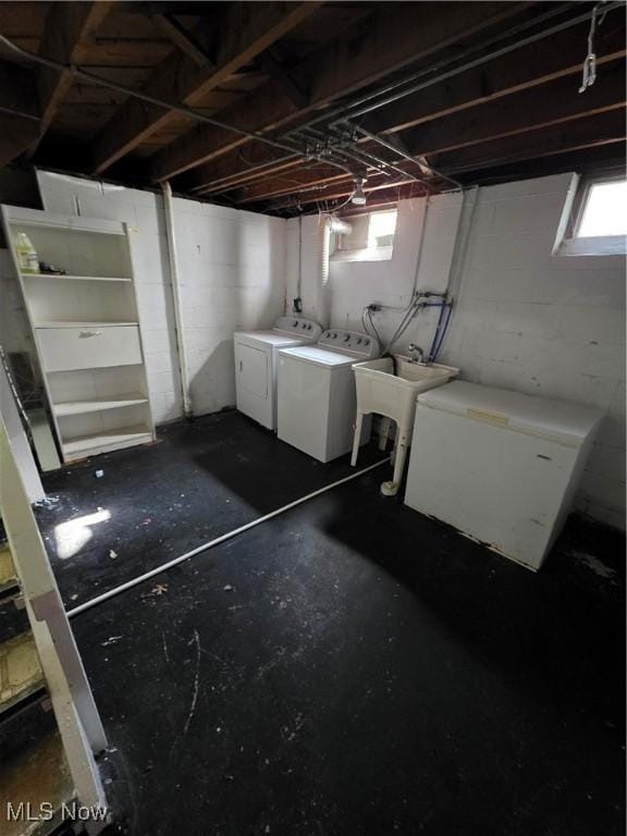 3801 Archmere Ave, Old Brooklyn, OH 44109 - below grade area featuring washer and dryer and refrigerator