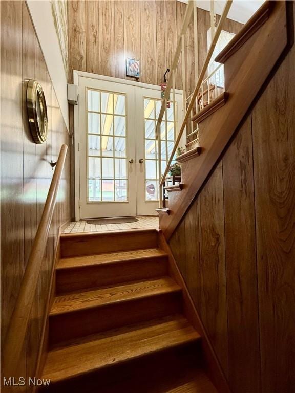 904 Donegal Dr W, Follansbee, WV 26037 - stairway featuring french doors and wooden walls